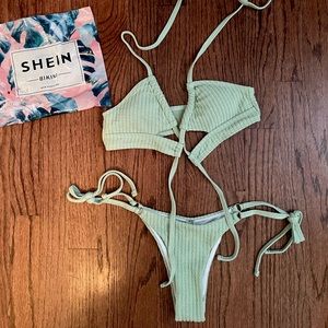 SHEIN textured side tie bikini